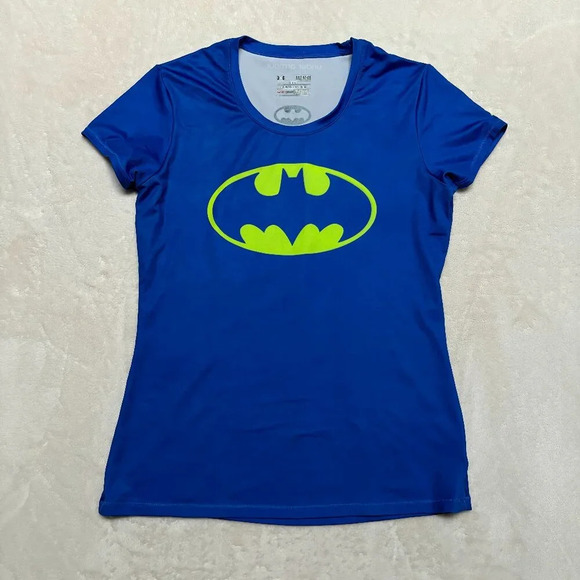 Under Armour Tops - Under Armour Womens Fitted Shirt Medium Heatgear Marvel Batman Workout Blue